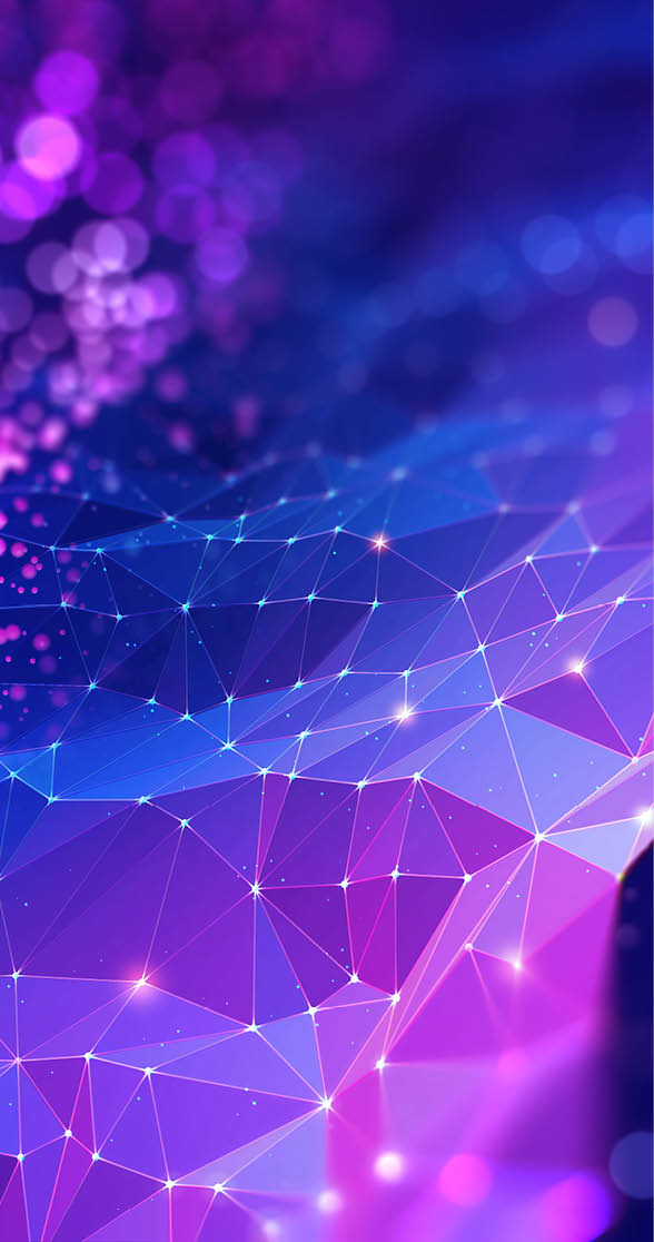 Abstract neural network 3D illustration. Big data concept. Global database and artificial intelligence. Bright, colorful background with bokeh effect