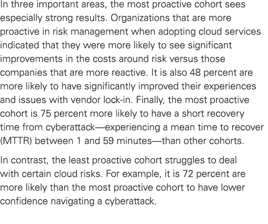 In three important areas, the most proactive cohort sees especially strong results. Organizations that are more proac...