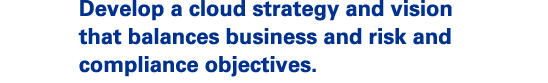 Develop a cloud strategy and vision that balances business and risk and compliance objectives.