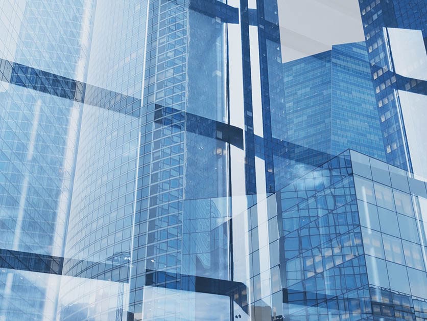 business background banner with office buildings, innovation technology for business