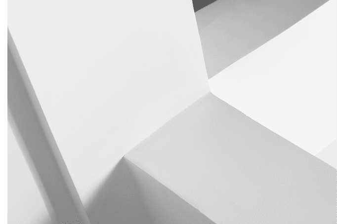 Abstract minimal architecture background, white design elements. Corners with soft shadows