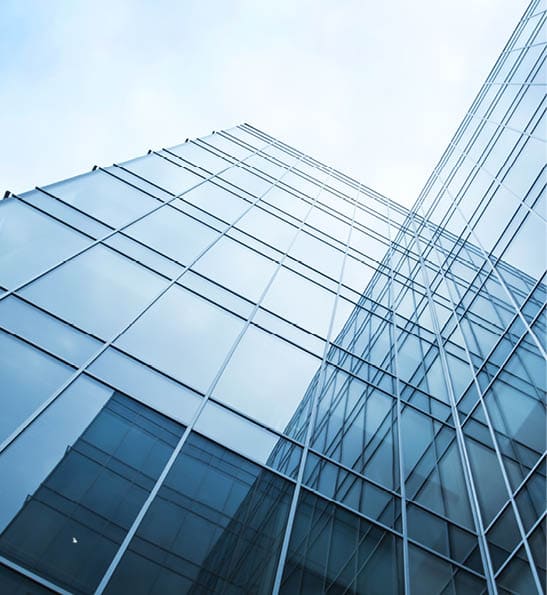 transparent glass wall of office building