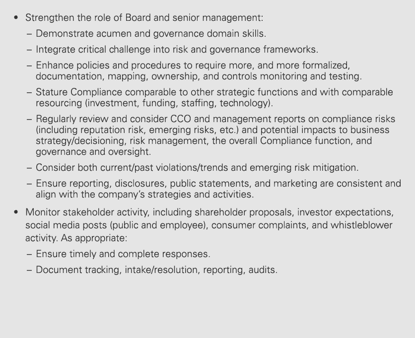 • Strengthen the role of Board and senior management: – Demonstrate acumen and governance domain skills. – Integrate ...