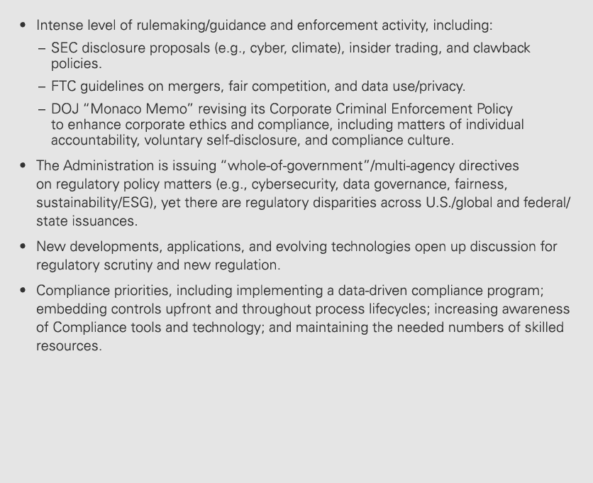 • Intense level of rulemaking/guidance and enforcement activity, including: – SEC disclosure proposals (e.g., cyber, ...