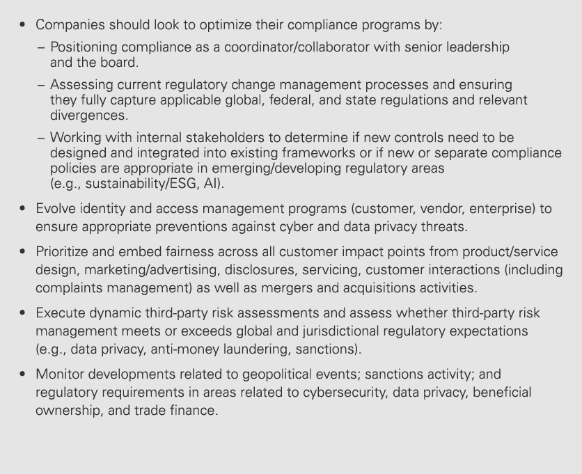 • Companies should look to optimize their compliance programs by: – Positioning compliance as a coordinator/collabora...