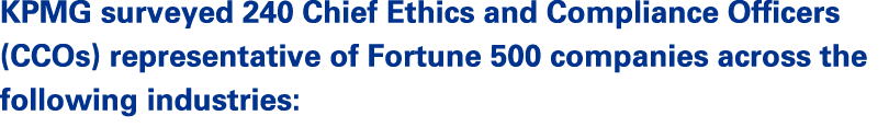 KPMG surveyed 240 Chief Ethics and Compliance Officers (CCOs) representative of Fortune 500 companies across the foll...