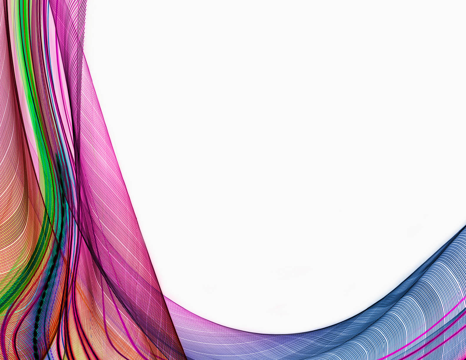 Multiple colored light trails merge together against a white background in a visual metaphor for networking, big data, connections and the Internet 